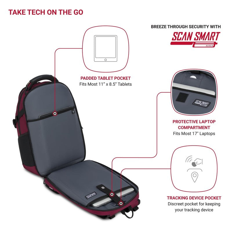 Stride Scansmart Laptop Backpack, Burgundy, Feature Packed for School, Travel, E9