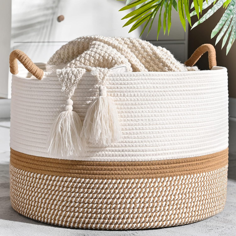 Large Blanket Basket (20"X13"),Woven Baskets for Storage Baby Laundry Hamper10