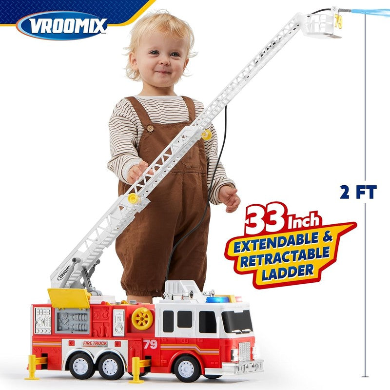 Extra Large Toddler Fire Truck Toys for Boys with 33 Inch Ladder, Lights & Sprin3
