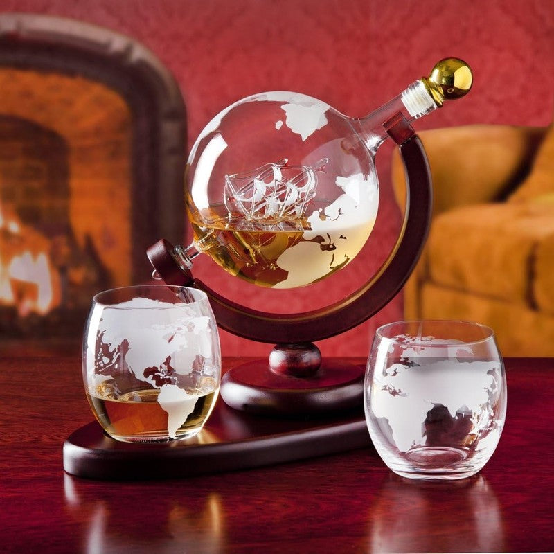 Whiskey Decanter Globe Set 850ml with 2 Glasses Gift for Men Dad5