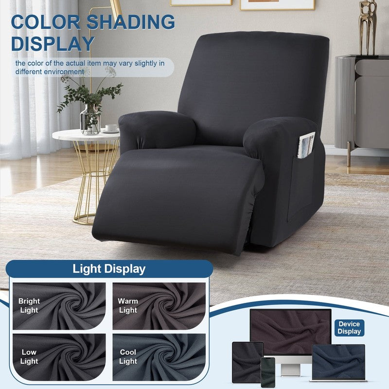 3-Piece Black Recliner Chair Slipcover Stretch Cover with Pockets Protector8