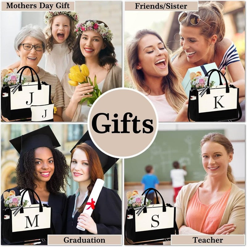 Christmas Gifts for Women - Initial Tote Bag & Makeup Bag, Womens Christmas Stoc6