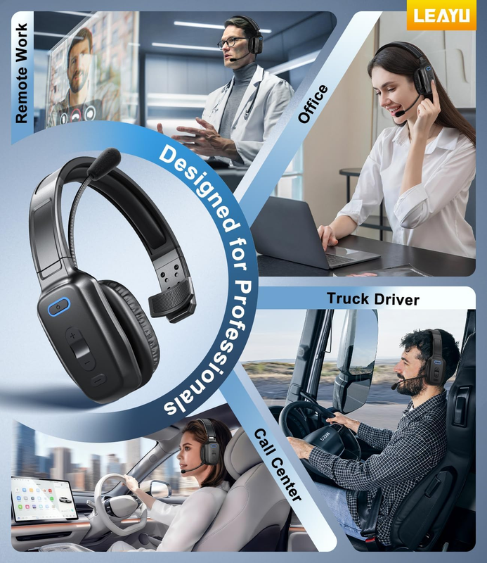 Bluetooth Headset V5.2 Noise Cancelling 60H Single Ear Wireless Mic5
