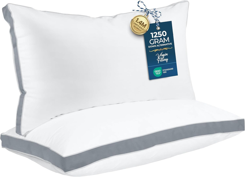 King Bed Pillows Set of 2 Down Alternative Soft Cooling Hotel Quality Grey9