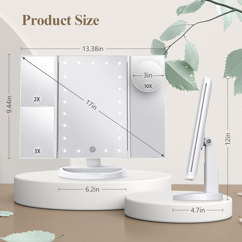Vanity Mirror with Lights – Trifold, 2X 3X 10X Magnification, Touch Control5