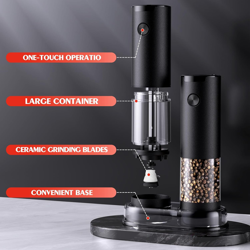 Electric Salt & Pepper Grinder Set Automatic Adjustable LED Pepper Mill Shaker6