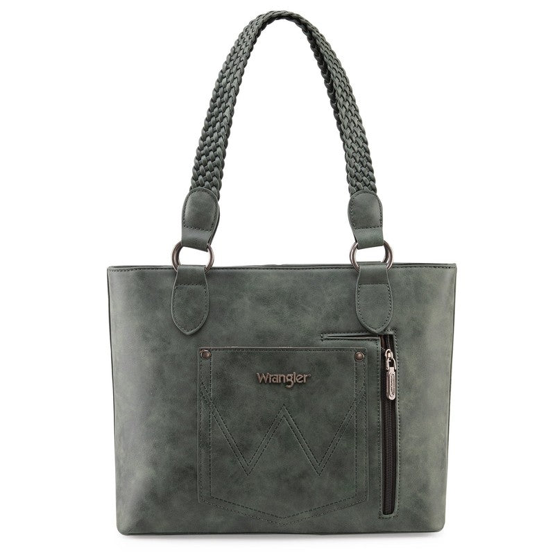 Wrangler Distressed Tote Bag Women Western Purse Multi Pocket Shoulder Bag Olive1