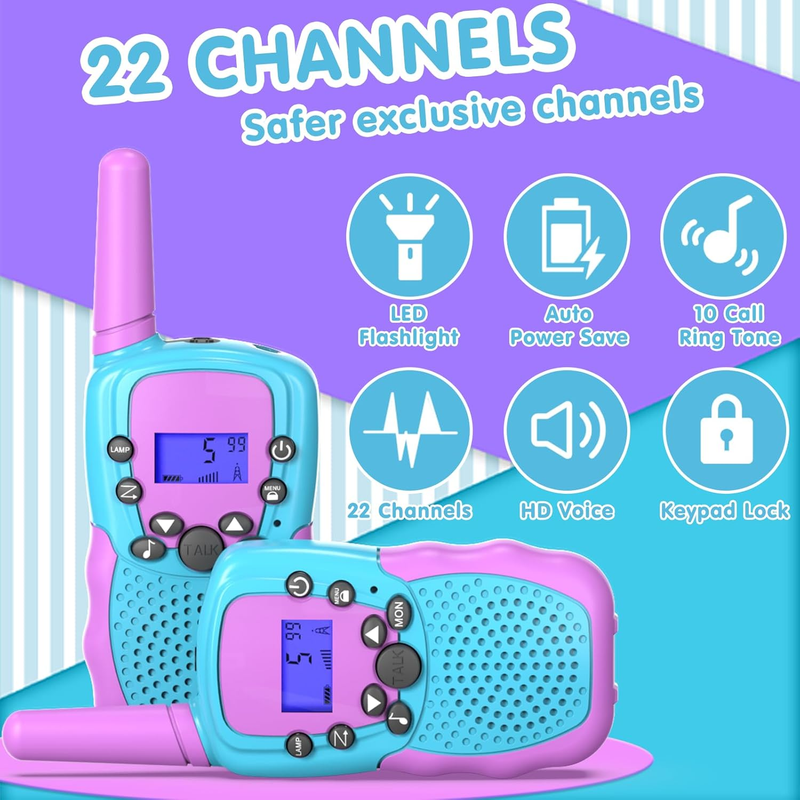 Purple Kids Walkie Talkies 22 Channel 2 Way Radio 3 Mile Range LCD Flashlight2
