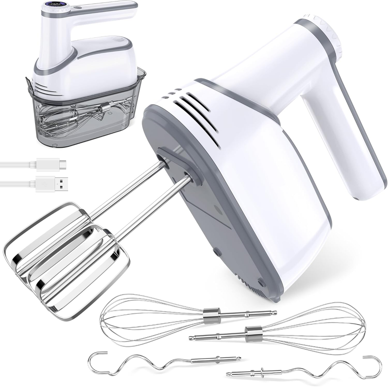 Cordless Hand Mixer, 12 Speed Rechargeable Electric Handheld Mixer with 6 X 304 10