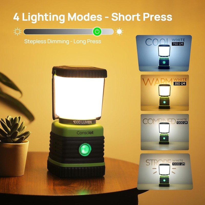 2 Pack LED Camping Lantern – 1000LM, 4 Modes, IPX4 Waterproof Tent & Emergency 2