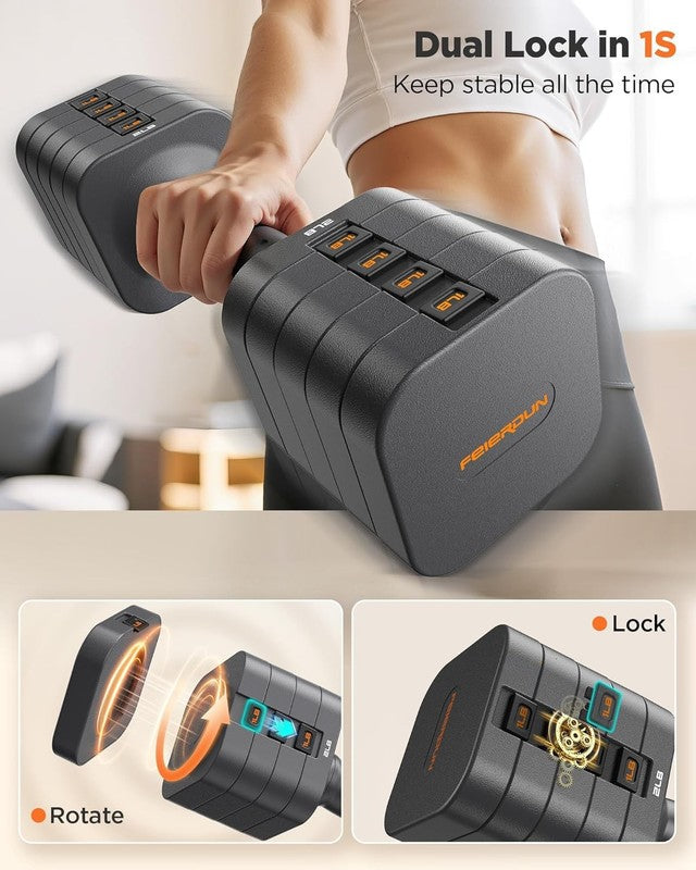 5-in-1 Adjustable Dumbbell Set 12/20lb Dual-Stable Home Gym Women6