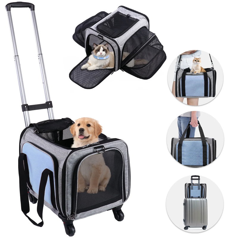 Rolling Pet Carrier with Wheels, Expandable Pet Carrier for Small Dogs Cats unde10