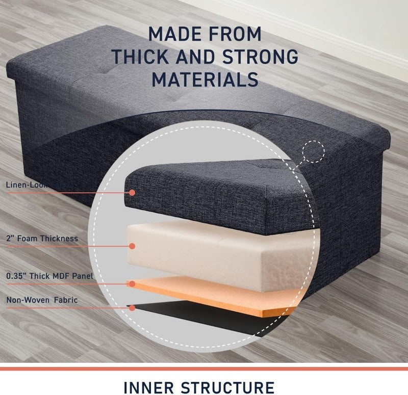 43'' Folding Storage Ottoman Bench Foot Rest Chest Bedroom Large Black3