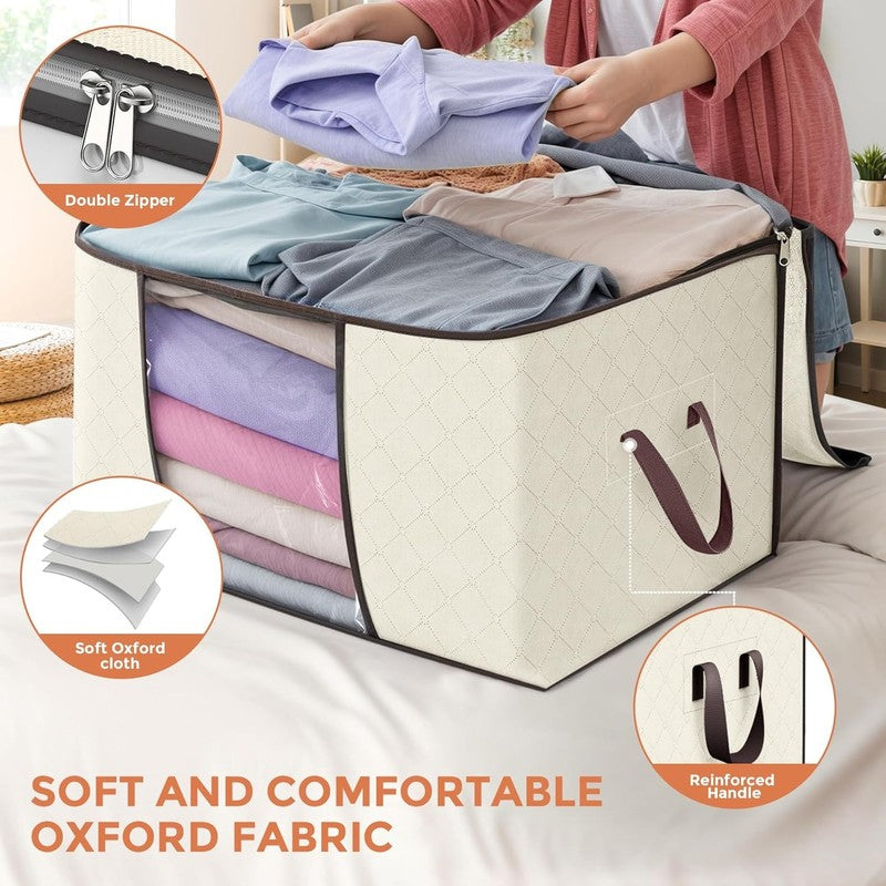 6 Pack 90L Large Clothes Storage Bags with Handles, Foldable Organizer3