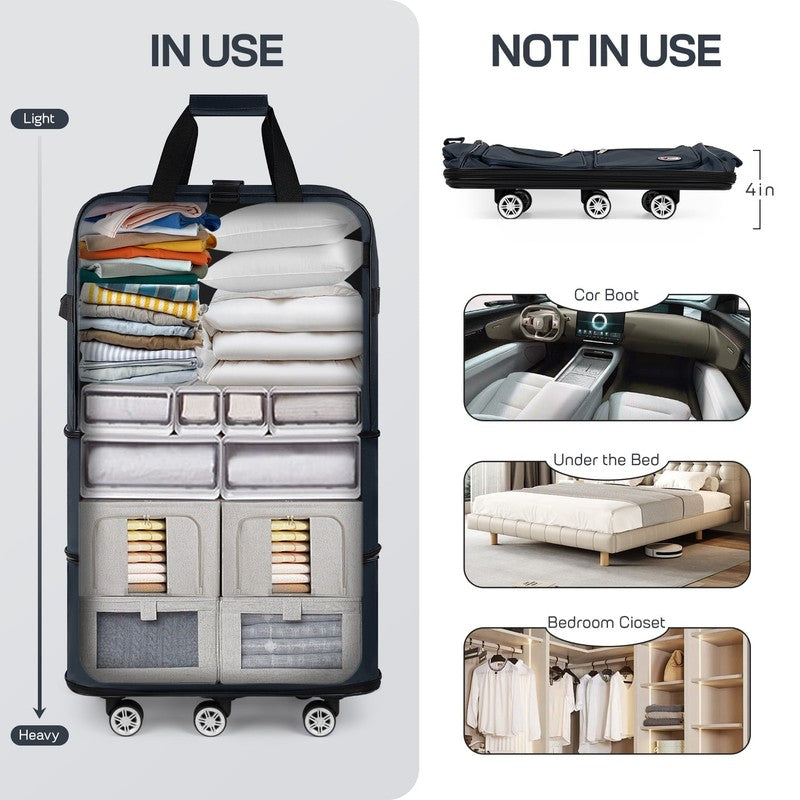 40" Expandable Foldable Luggage Bag,Collapsible Suitcases with Wheels,Rolling Du3