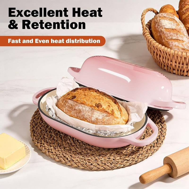 5QT Cast Iron Dutch Oven Bread Kit w/ Banneton Lame Sourdough Pink5