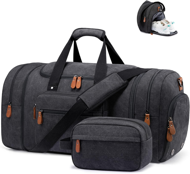 Canvas Travel Duffle Bag Dark Grey Carry On w/ Shoe Compartment Toiletry0