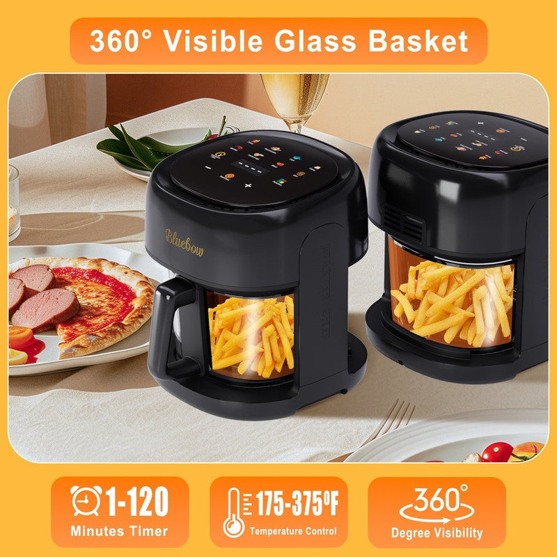 5QT Air Fryer, 360° Glass View, 8-in-1 Digital, Nonstick Basket, 1350W, Black1