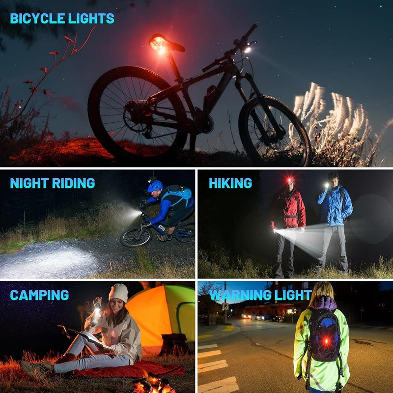 USB Rechargeable Bike Lights Set Front Headlight & Rear Taillight 4+5 Modes6