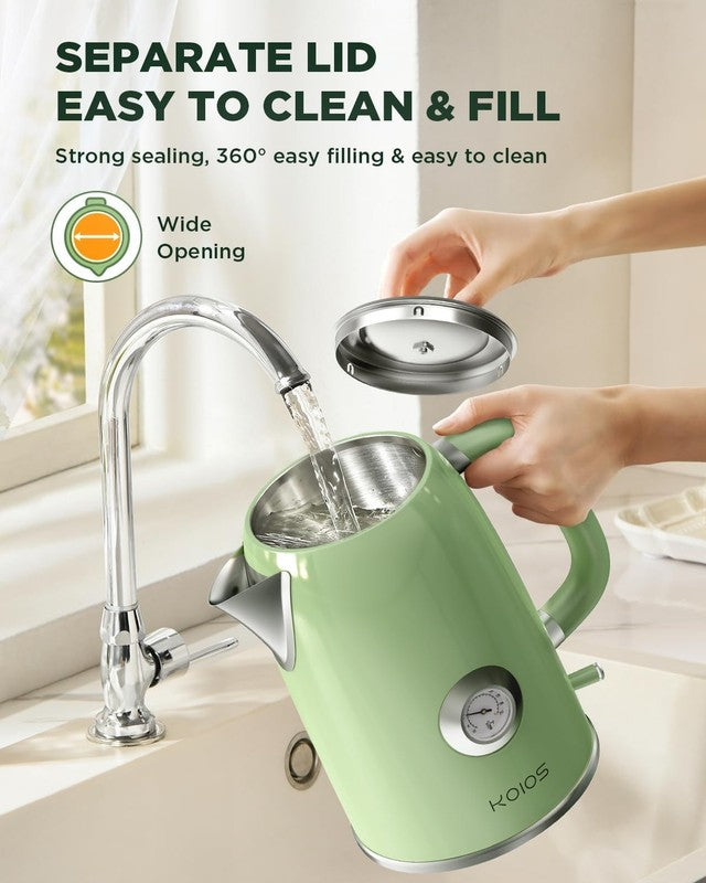 Electric Kettle 1.8L 1500W Stainless Steel Retro w/ Temp Gauge LED Auto Shut Off5