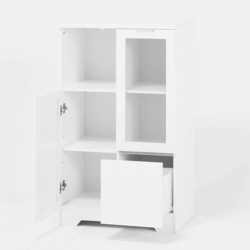 Storage Cabinet with Glass Doors and Drawer, Adjustable Shelves, White8