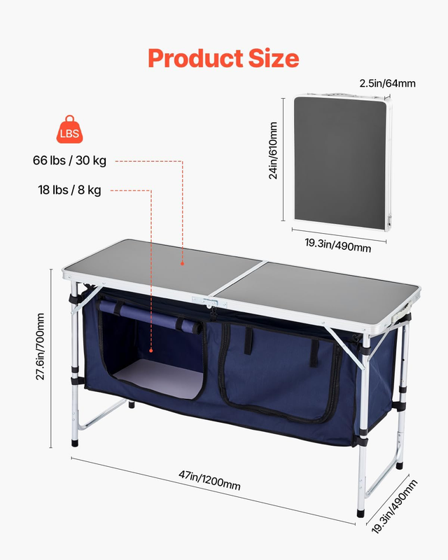 Camping Kitchen Table Folding Adjustable Height Cooking Station Aluminum Blue2