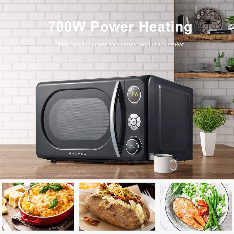 0.7 Cu Ft Retro Microwave Oven LED Pull Handle Child Lock Black2