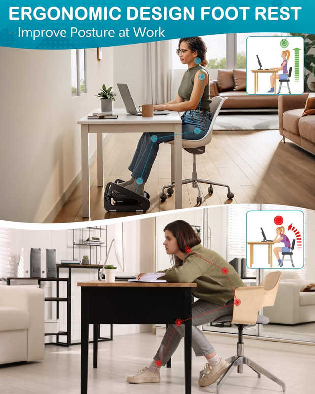 Under Desk Foot Rest Ergonomic Adjustable Stool Massager Office Support Chair4