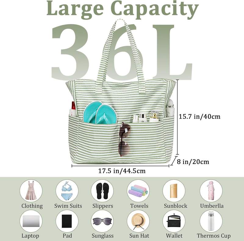 Large Waterproof Beach Tote Bag Women Sandproof Zipper Wet Pocket Travel5