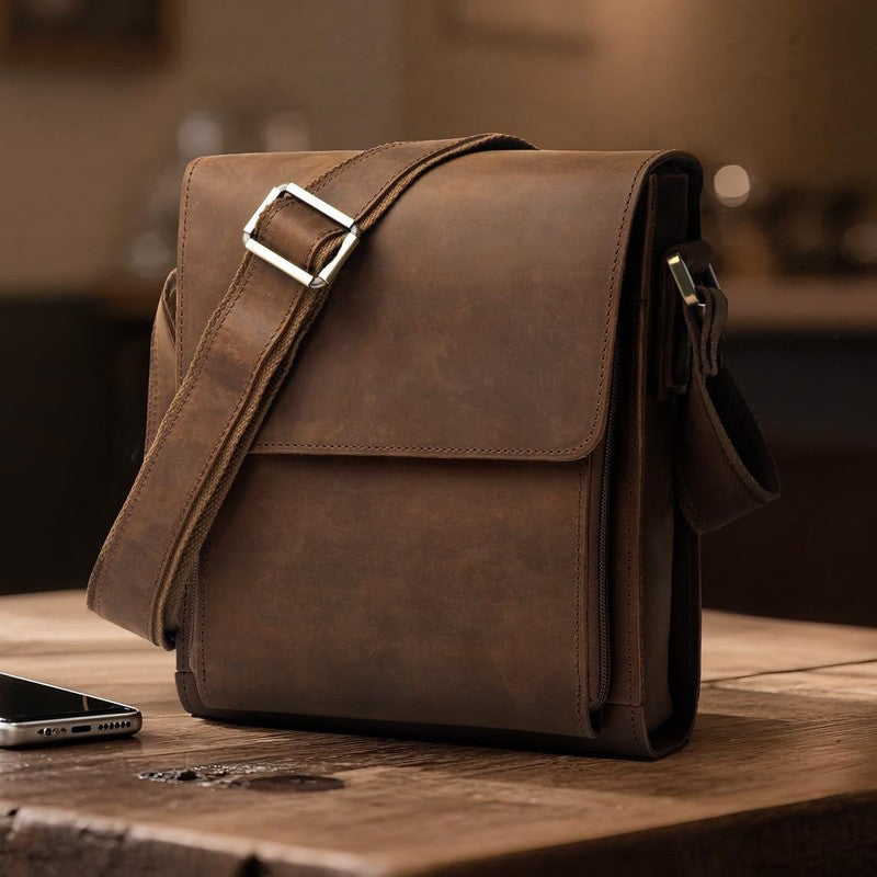 Leather Messenger Crossbody Bag Men Work Business Casual Adjustable Strap2
