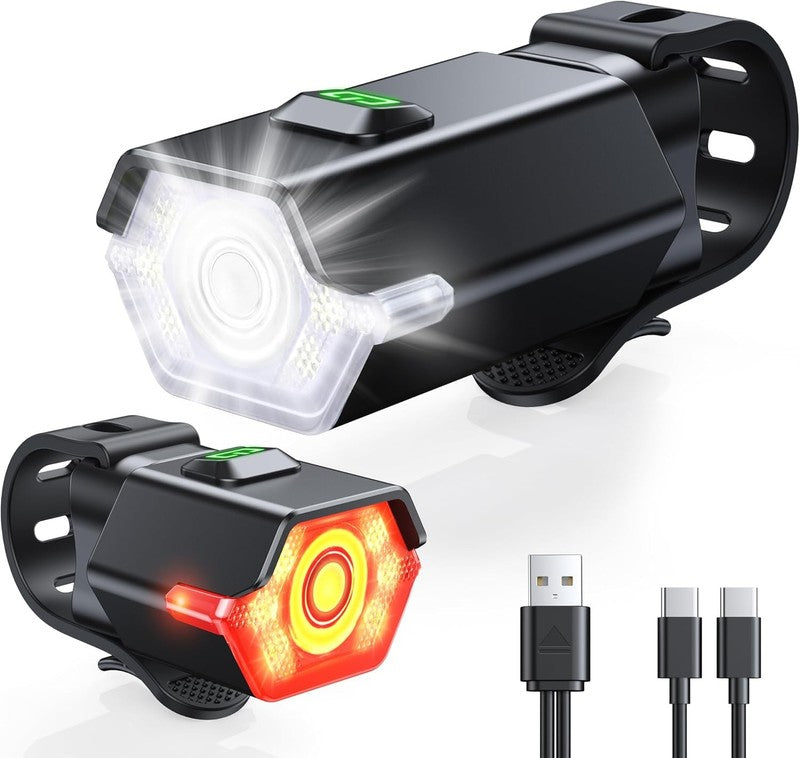 Bike Lights 2 pack Set 3+6 Modes USB Rechargeable IP65 Waterproof LED7