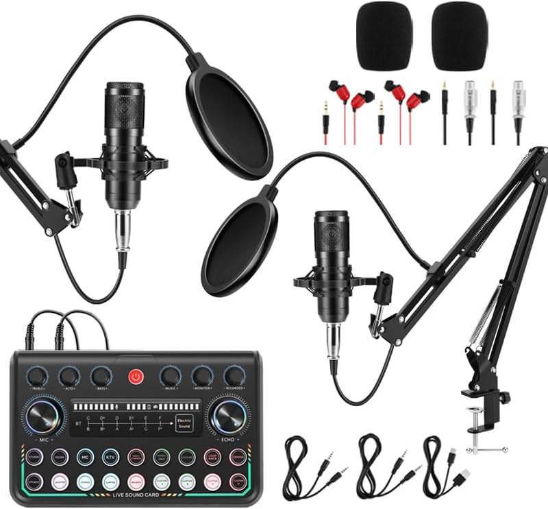 Upgraded 2025 Podcast Equipment Bundle 2 People Audio Interface Mic Studio0
