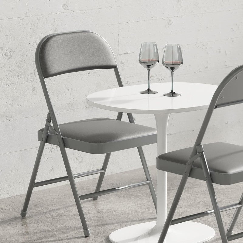 4 Pack Folding Chairs Grey Vinyl Padded Seat Steel Frame Indoor Outdoor6