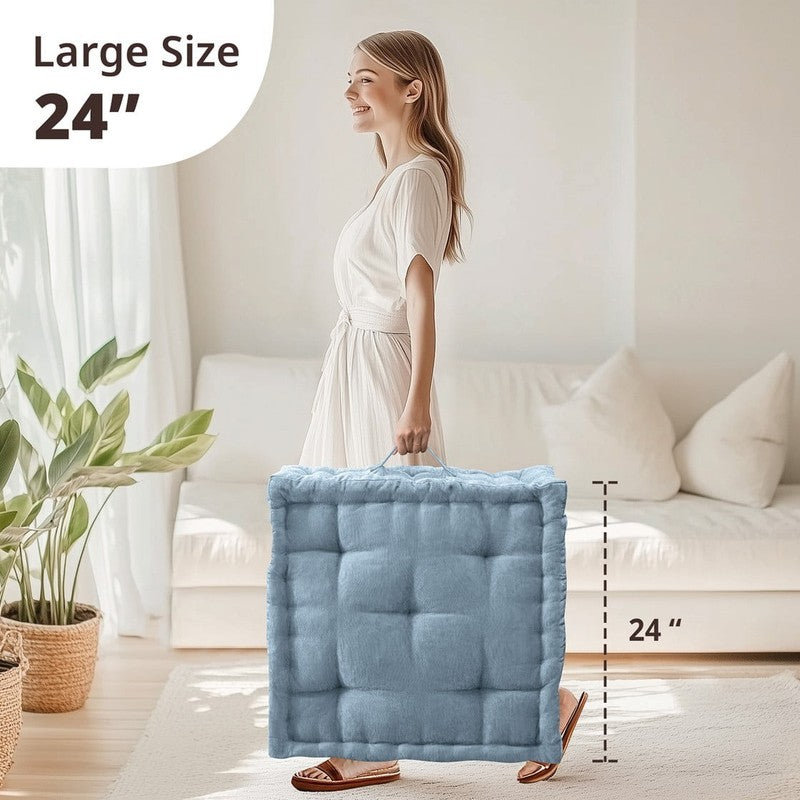 Large Tufted Floor Pillow 24"x24" Chenille Meditation Cushion Aqua7