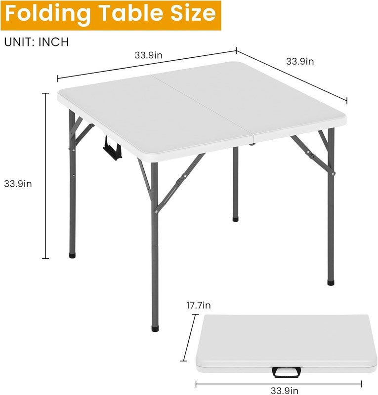 34" Square Folding Card Table with Handle, Portable Plastic Foldable Table for D6