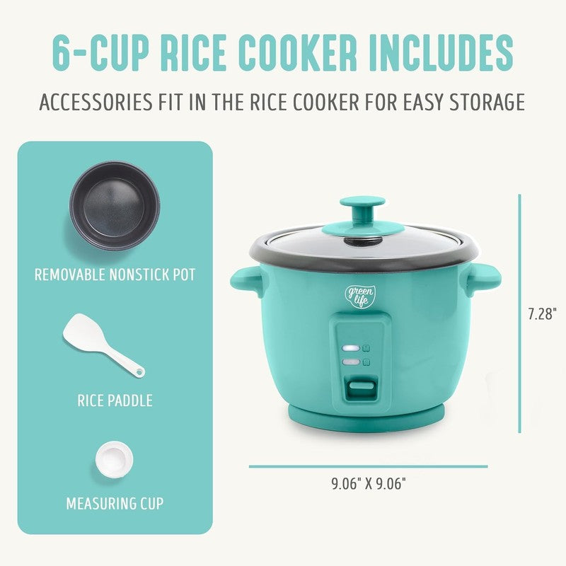 Rice Cooker 3-Cup PFAS-Free Ceramic Removable Pot Turquoise2