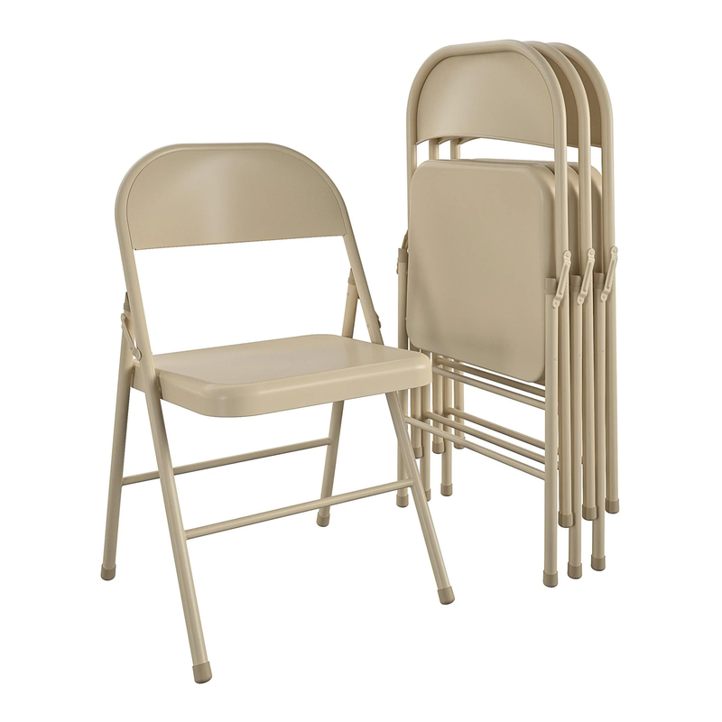 All Steel Metal Folding Chair, Beige, 4 Pack0