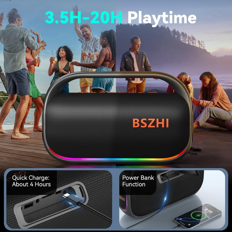 80W Bluetooth Speaker, IPX6 Waterproof, TWS, Lights, USB/TF/AUX, Portable4