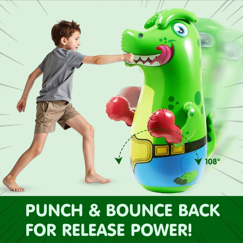 Inflatable Dinosaur Punching Bag for Kids,47”Tall Boxing Bag for Kids with Bounc5