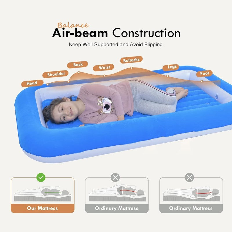 Kids Air Mattress Inflatable Toddler Travel Bed with Sides,Blue1