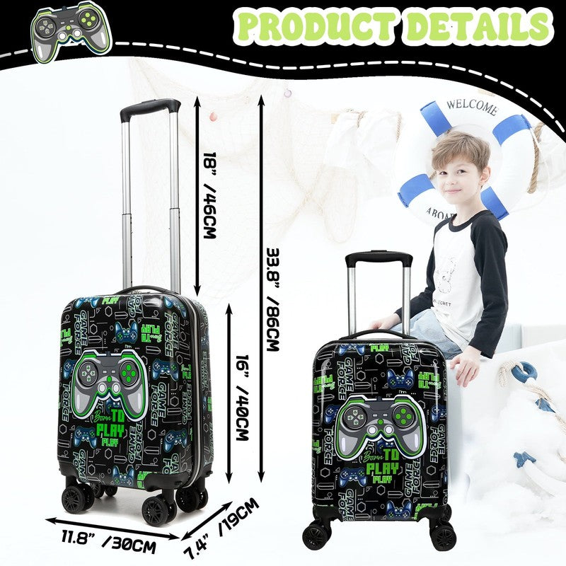 Kids Carry on Luggage Sets for Boys with Travel Pillow Rolling Suitcase with Whe3