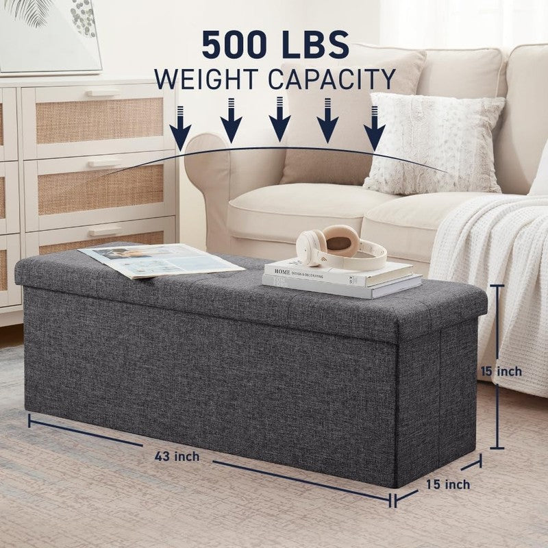 43'' Folding Storage Ottoman Bench Foot Rest Chest Bedroom Large Dark Gray2