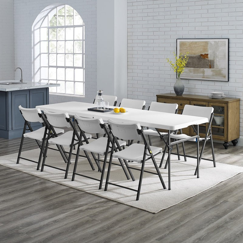 White 8 Foot Folding Plastic Table, Heavy Duty, Easy-Fold, Indoor Outdoor, Scrat6