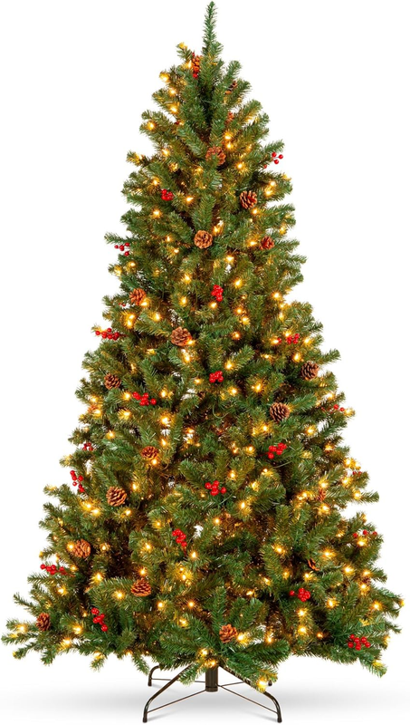 Pre-Lit Pre-Decorated Spruce Christmas Tree 4.5Ft 150 Lights Pinecones Berries9