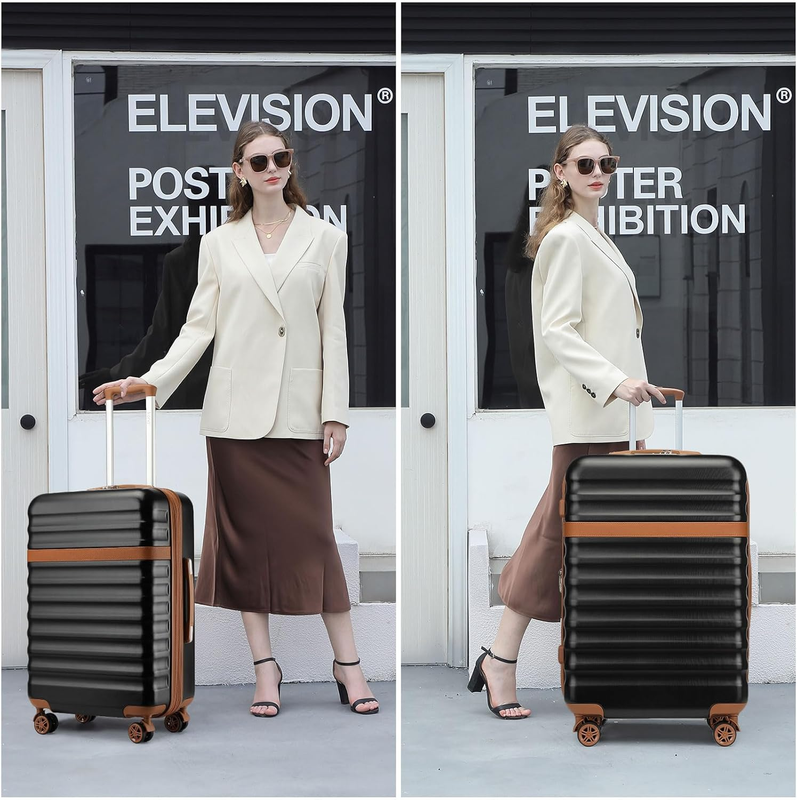 28 Inch Expandable Hardside Luggage ABS PC TSA Lock Suitcase Black Brown5