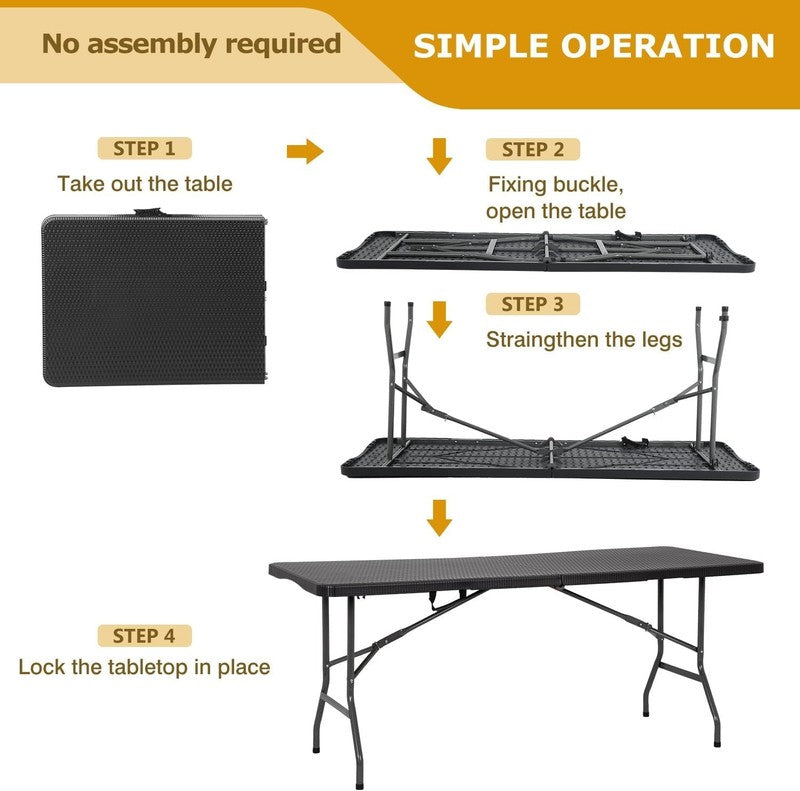 6Ft Folding Tables,Plastic Resin Table with Collapsible Alloy Steel Frame,Plasti4