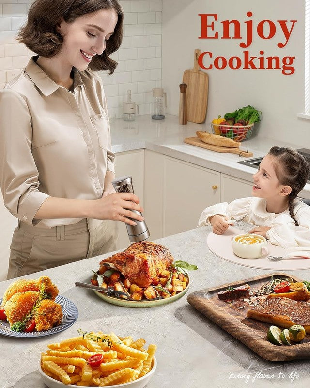 Electric Salt and Pepper Grinder Set with Storage Base, Stainless Steel Recharge6