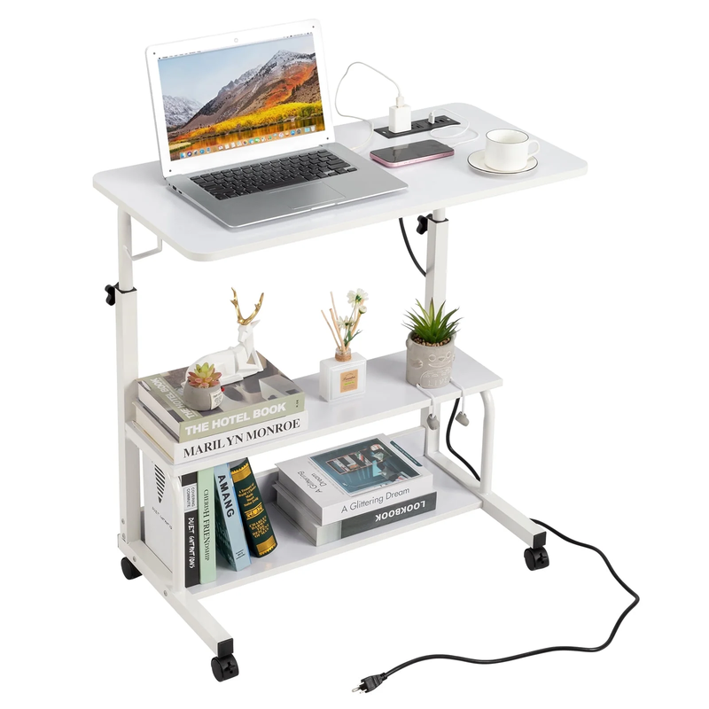 Adjustable Rolling Laptop Desk Side Table Sofa End Cart w/ Charging Station10