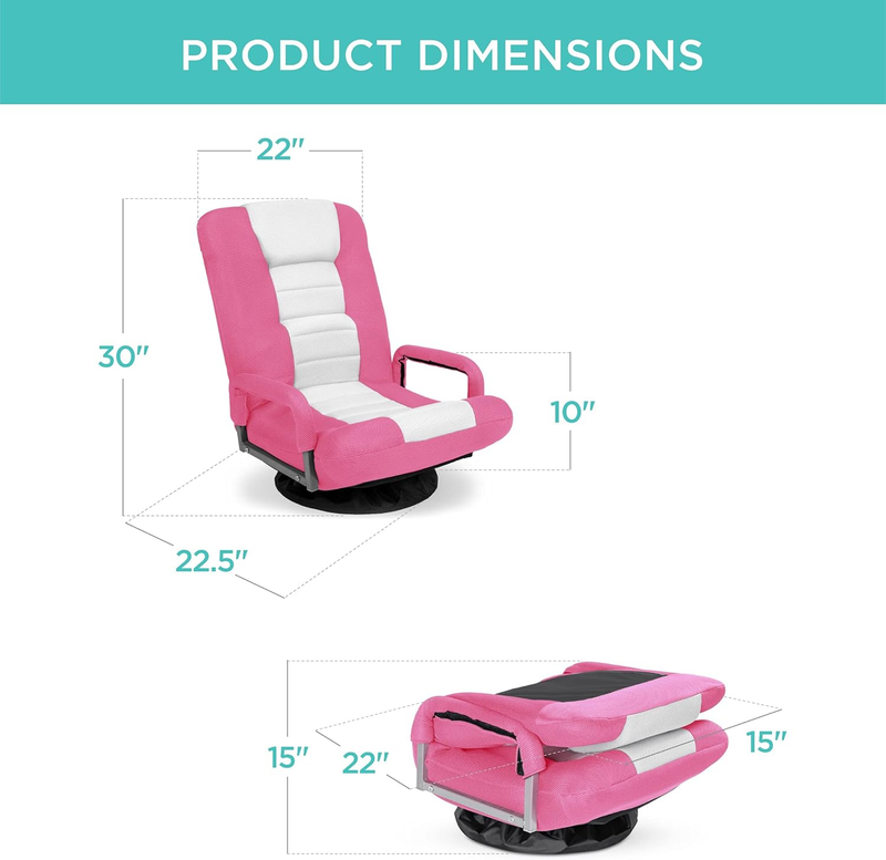 Gaming Floor Rocker Chair 360° Swivel, Lumbar Support, Pink/White1