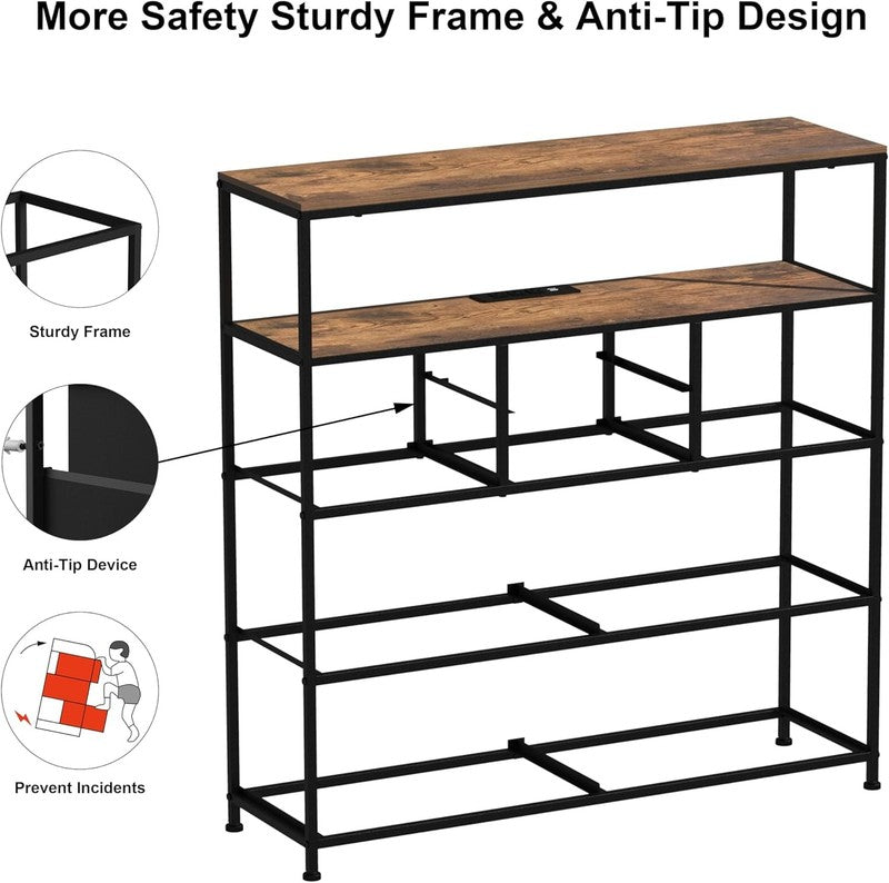 TV Stand Dresser with Power Outlet LED Light 8 Fabric Drawers Storage Chest5